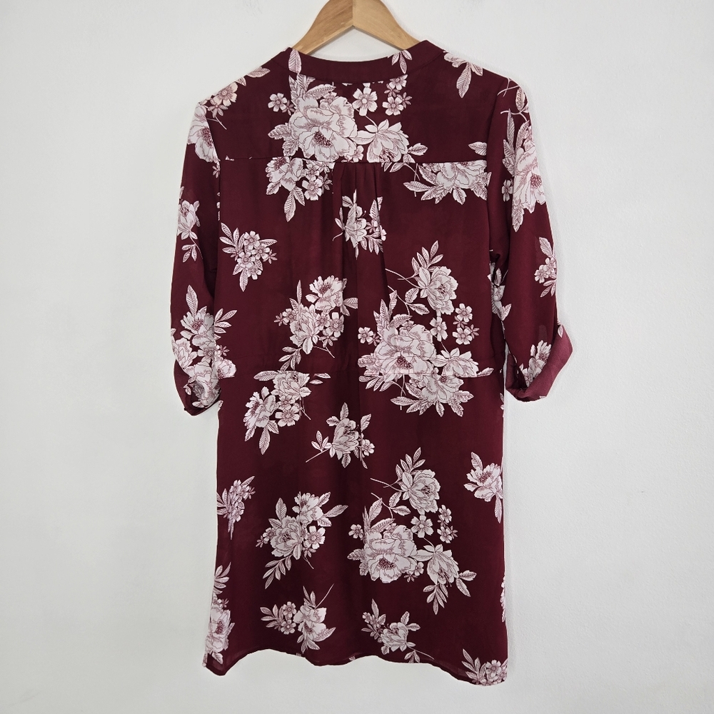 Timing Floral Burgundy Women's Long Tunic Top Size Medium - Picture 11 of 15